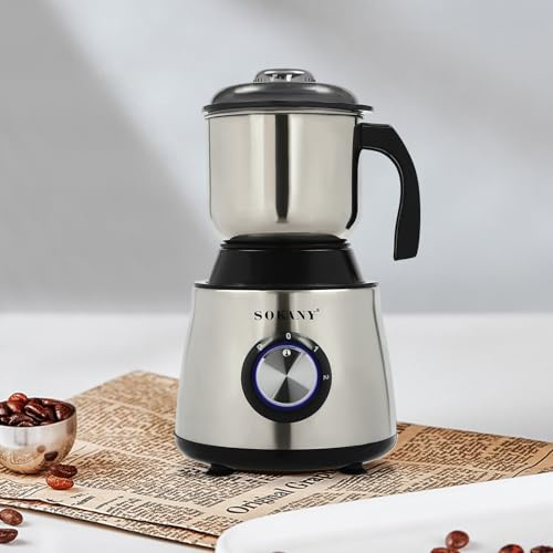 Kaffekvarn, elektrisk kvarn, avtagbar kryddkvarn, elektrisk nötkvarn med skålar i rostfritt stål, kaffebönor, kvarn för slipning av kaffebönor, kryddor och korn, 800 g