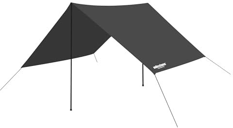 Milestone Camping Tarp Shelter with Steel Poles / 2.8 x 2.8m / 1500 mm Waterproof Canopy for Camping, Fishing, Beach, Picnics/Includes Poles, Ropes, Glow in the Dark Ground Pegs and Carry Bag