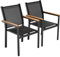 LIFERUN Gartenstuhl 2er Set, Aluminium, Stapelbarer Esszimmerstuhl Textilene, WPC Handlauf, Balkonstühle, für Terrasse, Balkon, Terrasse, Pool, Restaurants, Wetterfest, Schwarz, 2 PCS