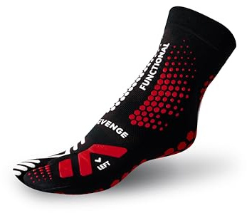 R-EVENGE Calzari Tecnici Antiscivolo con Grip Perfetto, Antibatterici e Termoregolanti, 1 Finger, Ideali per Allenamento Funzionale, TRX e Yoga (Nero/Rosso, M 38/41)