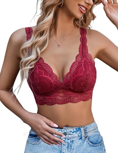 Avidlove Womens Floral Lace Bra Unpadded Everyday Bras Sexy BraletteRedL