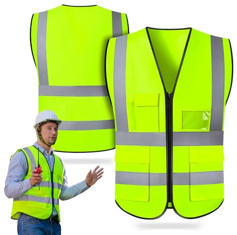LEEPAT Hi Vis Vests for Women Men, High Visibility Vest | Safety Night Workwear Reflective Vest With Pocket Zipper for Traffic Work, Running, Surveyor and Security Guard Construction