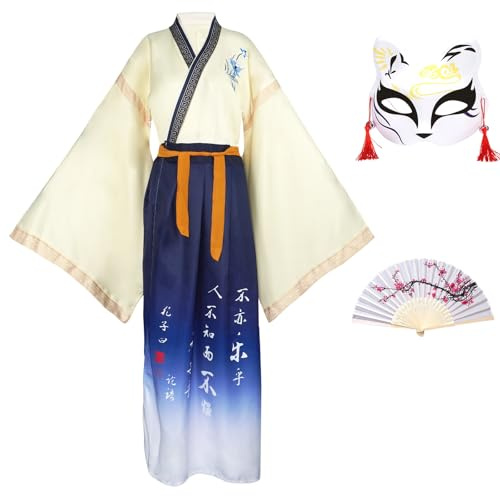 CRFASIBE Abito Hanfu da Donna, Costume Tradizionale Cinese con Maschera e Ventaglio Pieghevole, Vestito Ricamato per Feste, Servizi Fotografici e attività Culturali(Stile B)
