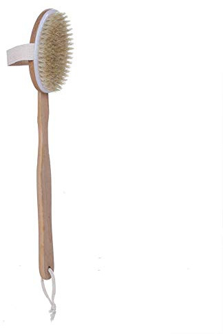 Pwshymi Natural Deluxe Long Handle Bath Brush for Exfoliating Skin and Boosting Circulation, Sauna Accessories for Sweating Out, Body Brush for Bathtubs and Sinks, Wooden Color 16.7,Applicable