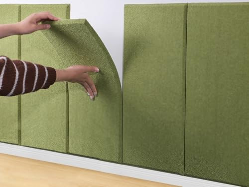 Självhäftande 3D sammetsljuddämpande väggklistermärken Tjocka vadderade kuddar för vardagsrum & sovrum Fuktsäkra väggpaneler (Gröna 30 x 60 cm, uppsättning med 7)