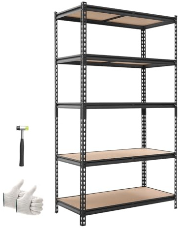 VEVOR Étagère de Rangement, 5 Niveaux Réglables, Étagère Charge Lourde Modulable 1025x517x1813 mm, Capacité Charge Totale 1134 kg, Rayonnage Métallique pour Garage, Entrepôt, Cave, Atelier et Cuisine