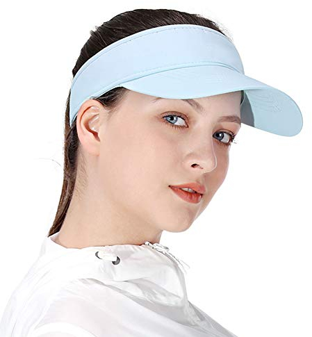 Blau Sonnenblenden für Frauen und Mädchen, Lange Brim Dickere Schweißband Einstellbare Velcro-Hut für Golf Radfahren Angeln Tennis Jogging und andere Sportarten