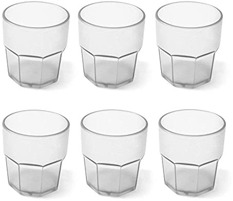omada Design set de 6 vasos de 30 cl, bebidas o vasos largos, 12,5 cm de alto en plástico, irrompible, apilable, forma octogonal y apto para lavavajillas, línea Unglassy (6 Piezas Transparente)