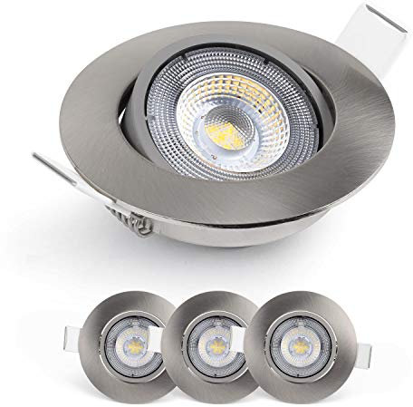 EMOS LED Einbaustrahler 230V, 5W / 450lm, 50° schwenkbar, Deckenspots warmweiß 3000k | Einbaustrahler LED Spot flach 68mm Lochmaß | Set mit 3 Stück LED Spots 230V, Einbauleuchten rund (Farbe silber)
