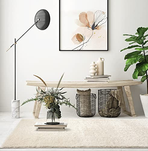 the carpet Relax Glamour Weicher Moderner Hochflorteppich, Langflor, Wohnzimmerteppich, Gel-Rücken, Waschbar, 30 mm Florhöhe, Uni, Einfarbig, Creme, 80 x 150 cm