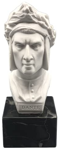 GINGERSHOPONLINE Busto Statua Design: Dante Alighieri (Base in Marmo) - Riproduzione busto, scultura in marmo e resina - circa 17 cm, 850 gr. - Prodotto Made in Italy - Idea Regalo Casa