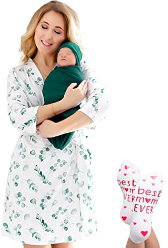 ECO BABY Mommy and Me Robe and Swaddle Set | Maternity Robe and Matching Baby Set for Girl, Boy | Hospital Labor and Delivery