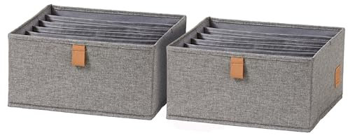 LOVE IT STORE IT Premium Schubladenbox 2-teilig - Kleiderschrank Organizer aus Leinen Stoff - Verstärkt - 6 Fächer für BHs, Shirts, Hosen - Grau - 30x30x15 cm