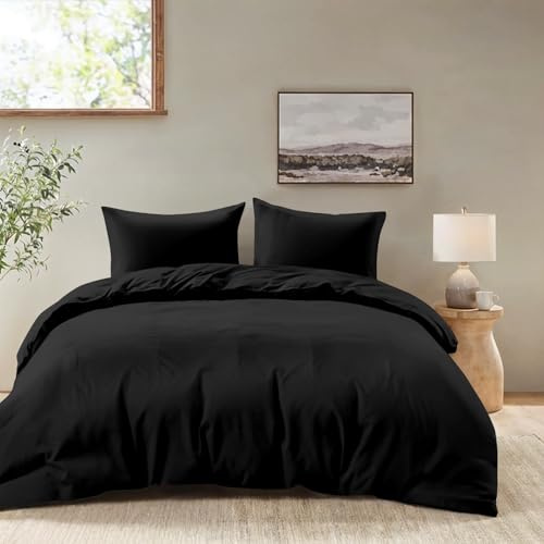 Dreamzie Funda Nordica Cama 150 – Ropa de Cama Microfibra Suave Oeko-Tex - Juego de Funda Edredon 220 x 240 cm con 2 Fundas Almohada 50x70 cm – Negro
