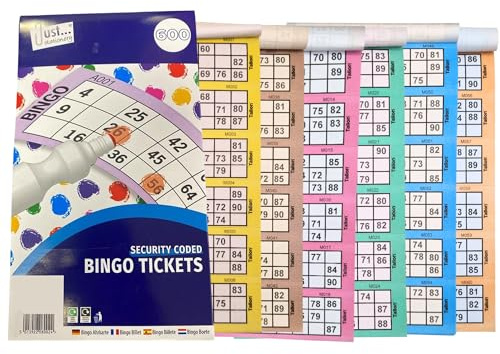 ZEBTON Bingo Books – 600 boletos de juego | Stationary Fun 6 Game | 1 libro de colores surtidos