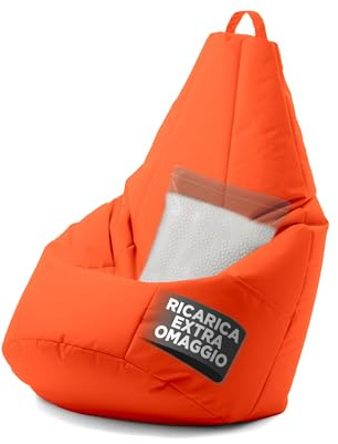 Avalon - Puff Poltrona Sacco Pera Deluxe Grande Sfoderabile, Pouf Sacco di Qualità Sartoriale, Bean Bag per Sedersi Ergonomico, Tessuto Antistrappo Impermeabile, Made in Italy(70x130cm-Arancio)