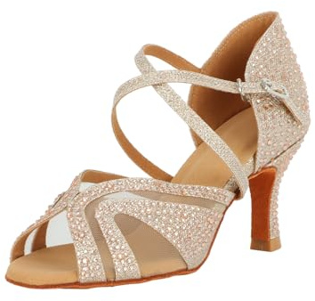 Jywmsc Scarpe da Ballo Latino Donna con Strass Glitterati Peep Toe Cross Strap Scarpe da Ballo Sociali Salsa Tango Sandali per la Festa di Nozze