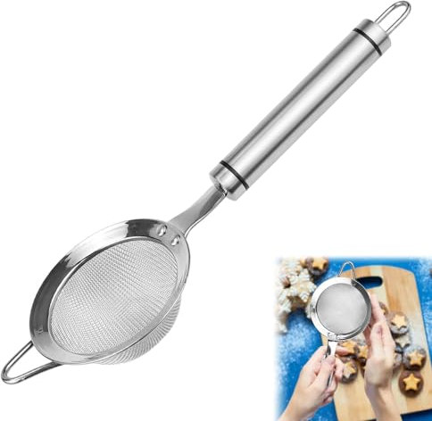 CODIRATO Setaccio da Cucina Maglia Fine 8CM, Filtro in Acciaio Inossidabile, Schiumarola in Metallo con Manico, Setaccio a Maglia Fine Colino/Filtro/Scolapasta in Acciaio Inox per Pasta, Riso, Farina