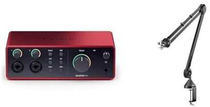 Focusrite Scarlett 4i4 4. Gen USB-Audio-Interface für Musiker & RØDE PSA1 Rundfunk-Gelenkarmstativ, Schwarz