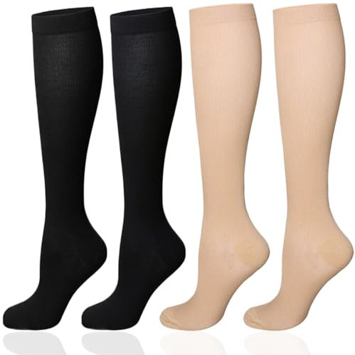 Chaussettes de Compression, 2 Paires 15-20 mmHg Bas de Contention pour Femmes et Hommes, Chaussettes de Compression, entorse de la cheville