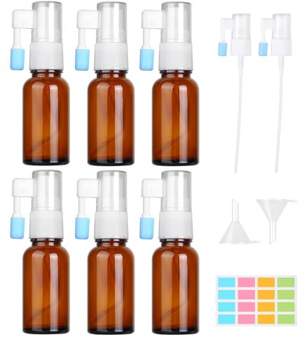 Nadisean 6 Pezzi Flaconi Spray Nasale,20ml Spruzzatori Nasali Vuoti,Bottiglia Spray Nasale,Fine Vetro Nebulizzatore Spray,Nasali Vuote in Vetro Ambrato con Imbuto,Adesivi per Profumo Oli Essenziali