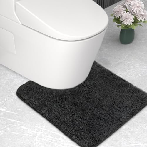 wyewye Mikrofaser-Badvorleger, WC-Vorleger, 2 cm, super dicker Badteppich, super saugfähig, 50 x 50 cm, U-Form, Schwarz