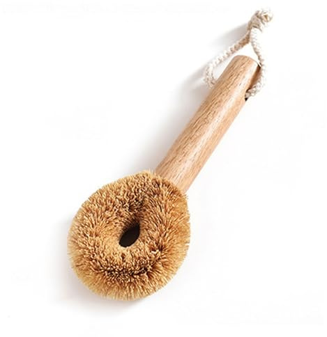Aladeno Brosse de Nettoyage en Bois avec poignée, Brosse à Vaisselle à Manche Court, Brosse à Vaisselle de Cuisine avec poignée, Brosse à Vaisselle de Cuisine, Brosse à récurer