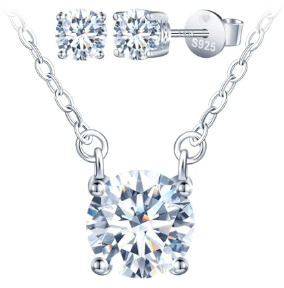 IONLY dam solitär diamanthalsband och örhängen 925 silver smyckeset fyra klor fuktkedjor hänge örhängen för flickor D färg VVS1 diamant GRA certifikat bröllopssmycken, Silver, Moissanit