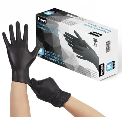 The Real Touch Einweghandschuhe, Schwarze Nitrilhandschuhe - 100 Stück Handschuhe, Puderfrei & Latexfrei Handschuhe Einweg, Einmalhandschuhe für Küche, Reinigung, und Medizin