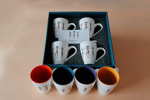 BAKOKWE - Ensemble de 4 Tasses à Café, Thé, Latte Macchiato, Cappuccino et Chocolat Chaud en Céramique 350 Millilitres - Mug Multicolor - Coffret Cadeau Femme