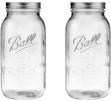 Ball - 64oz Mason Jars with Lids & Bands 2-Pack Half Gallon Mason Jars Clear Glass Jars for Kitchen Storage & Canning for Herbs, Jelly, Jams, and Spices 64 Ounce Wide Mouth Jars with Lid