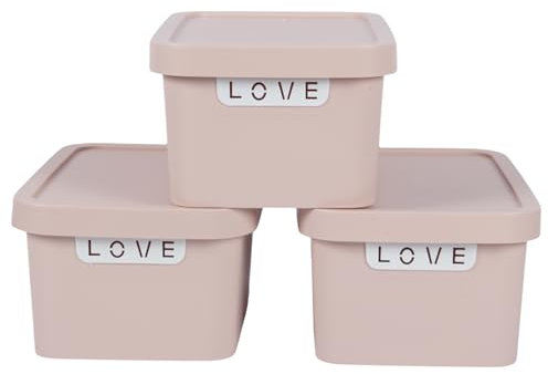Jolie Max Plastic Storage Boxes with Lid, 3 Set, 7.5L Capacity Each, Solid Matte Colour, Decorative Design with Handle, Stackable & Nestable Space-Saving Organizers. (31.5 x 21.5 x 14.5 cm) (PINK)