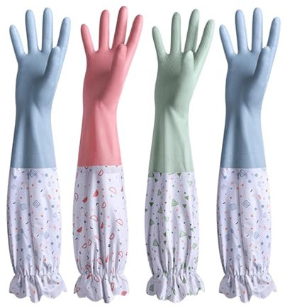 4er Set Gummi-Spülhandschuh mit Futter, wasserdicht und ölbeständig, geeignet für Küchenreinigung, Wäsche, Haushaltsreinigung, Geschirrspülen, Autowäsche, Innen Außenreinigung, Haustierpflege usw -A