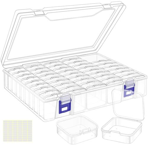 LINYAPRY Kleine Perle Aufbewahrungsboxen, 46 Teilige Aufbewahrungsbox aus Klarem Kunststoff, Mini Diamond Painting Aufbewahrungsbox mit Klappdeckel für Perlen Schmuck Pille Organiser Storage
