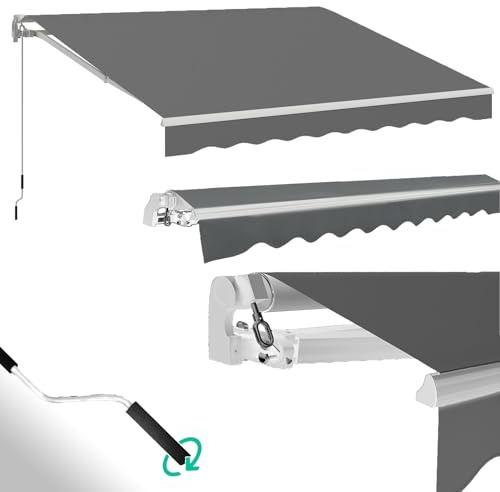 UNIONLINE Gelenkarmmarkise, Markise mit Handkurbel, UPF 50+, Einziehbarer Sonnenschutz, Winkelverstellung (40-90°), Aluminiumrahmen-Höhenverstellbare Sonnenmarkise für Balkon, 300 x 250cm, Grau