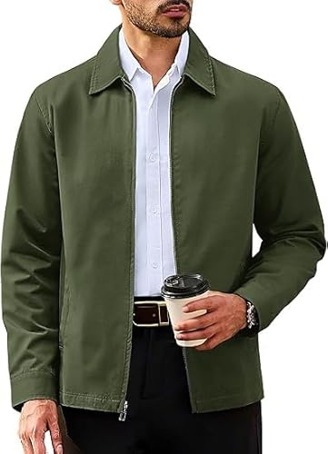 TACVASEN Men's Bomber Jackets Lightweight Smart Casual Jacket Fall Cotton Laydown Collar Windbreaker with Pockets