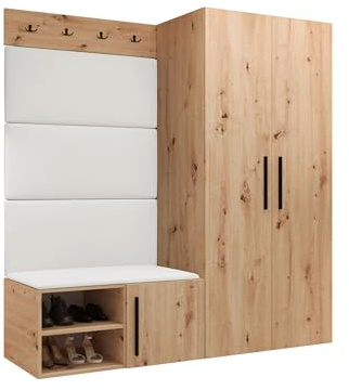 Mirjan24 Mapreni I Ensemble de vestiaires, armoire à chaussures, planche à vêtements et armoire - Panneau rembourré/panneau mural - Crochet de couloir - Porte-manteau mural (chêne artisanal, Soft 017)