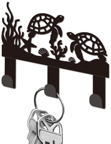 DELORIGIN Porte Clés Mural Tortues de Mer Mini Crochets à Clés en Fer Noir Support Mural pour Clés Sac Laisse de Chien Rangement Mural Décoratif