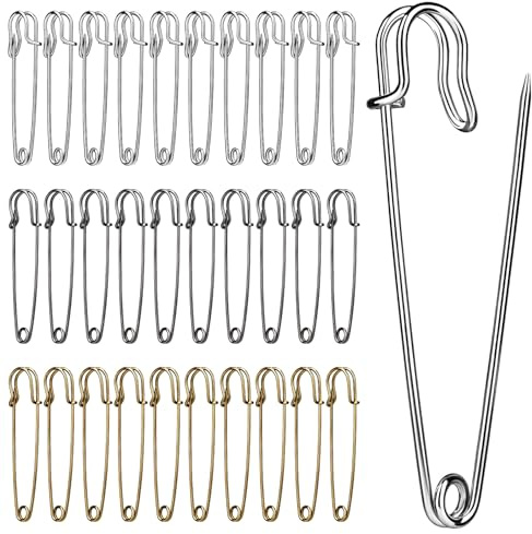 Deudy 30 Stück DREI Farben Extragroß Sicherheitsnadel Sicherheitsnadeln Set, Metall Sicherheitsnadeln verschiedenen größen für handarbeiten, Kleidung kunsthandwerk, schmuck und DIY Handwerk- 75mm