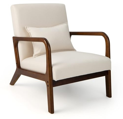 FANTASK Sessel, Modern Einzelsofa Holz mit Armlehnen, Loungesessel gepolstert für Wohnzimmer, Schlafzimmer, 65 x 79 x 77 cm, Beige