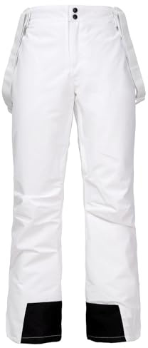 HOUZONIY Pantalones de esquí para hombre, forrados con tirantes, impermeables, resistentes al viento, pantalones de esquí para la nieve, pantalones de snowboard para exteriores, Blanco, L