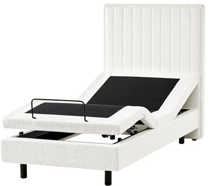 Elektrisk Säng i Bouclé med Justerbar Ram och Fjärrkontroll för Maximal Komfort EU Enkelsäng 90 x 200 cm Off-white Castellan