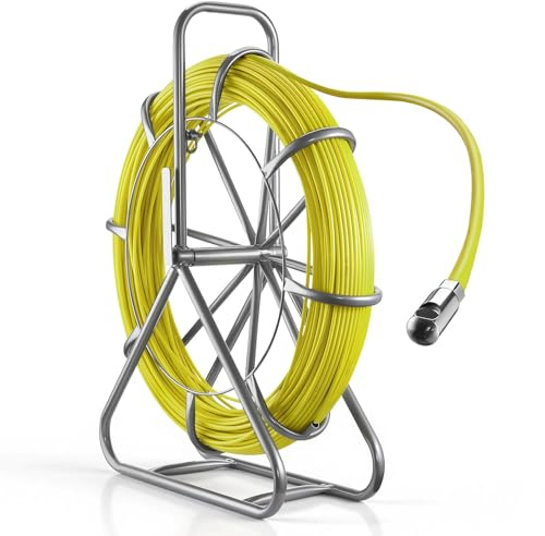 VEVOR Aiguille Électricien avec Support 152 m Tire Fils Électrique Fibre Verre 6,3 mm Aiguille de Tirage Câble Électrique pour Murs Conduits Électriques, avec Graduation, Verrouillage, Non Conducteur