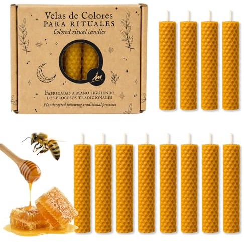 Pack 12 Velas de Miel de Abeja Artesanales – Cera 100% Natural Aroma Real Panal – Velas Decorativas Hogar Mesa Altar – Aromaterapia y Meditación – Hechas en España – Las Velas de Mariano