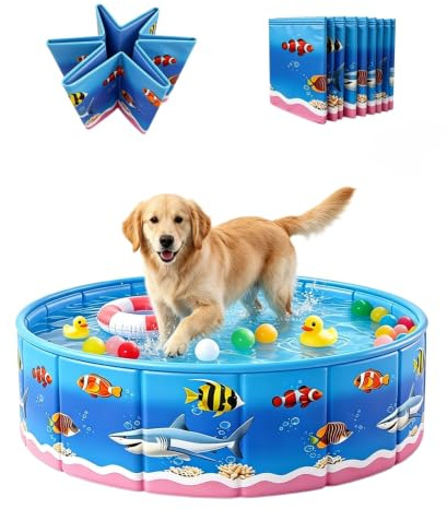 Hopfällbar Hundpool, Icke Uppblåsbar Hundbadkar i Hård PVC med Förstärkta Paneler, Bärbar Pool för Små, Medelstora och Stora Hundar, Perfekt för Trädgård, Terrass, Camping och Utomhus, 90 cm/120 cm