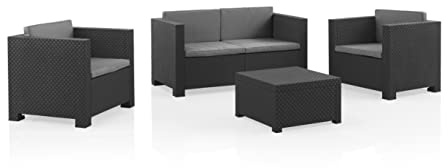 SP Berner Shaf - Diva Confort | Set Muebles de Salon Exterior - Conjunto Muebles Jardin Exterior 4 Plazas | Fabricado en España con Materiales Reciclados - Color Grafito