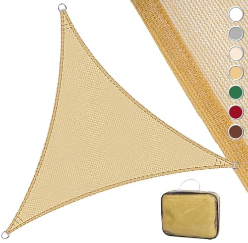 LOLAhome Toldo Vela de Sombra ANTICHARCOS | 5x5x5 m Triangular Arena | Fibras Alta Resistencia 200gr/m² HDPE, Protección UV, Transpirable | para Exteriores: Jardín, Patio, Terraza