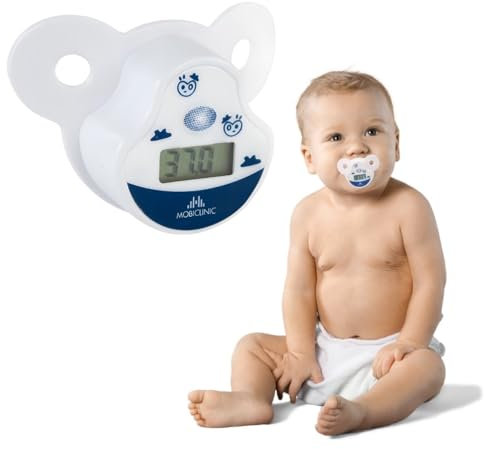 Mobiclinic®, Termometro Digitale Ciuccio, Punta Rotonda, Display LCD, con Memoria, Preciso e Sicuro, Morbido, Custodia Inclusa, per Neonati e Bambini