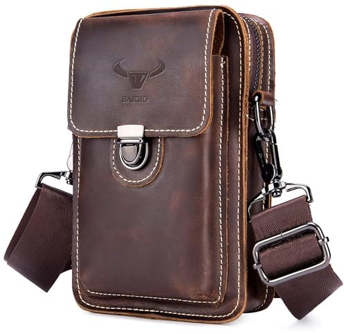 BAIGIO Handytasche Leder Vintage Gürteltasche Herren Hüfttasche Klein Schultertasche Umhängetasche Retro-Stil (Braun)