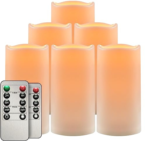 salipt Velas LED Efecto Llama, Vela LED Blanco Juego de 6, 7.6 cm de Diámetro Velas Eléctricas Plástico sin Llama con Control Remoto, Temporizador, Impermeables, 15.3 cm de Altura